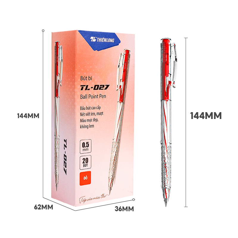 Hộp 20 Bút Bi Thiên Long TL-027 Xanh Đỏ.
