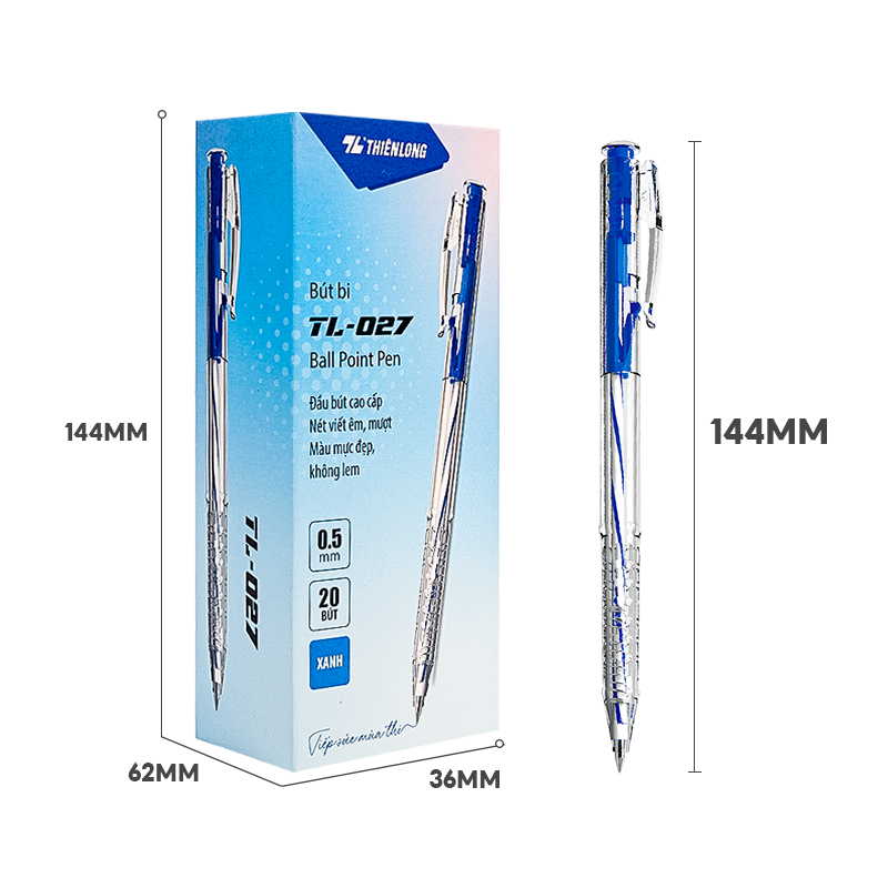 Hộp 20 Bút Bi Thiên Long TL-027 Xanh Đỏ.