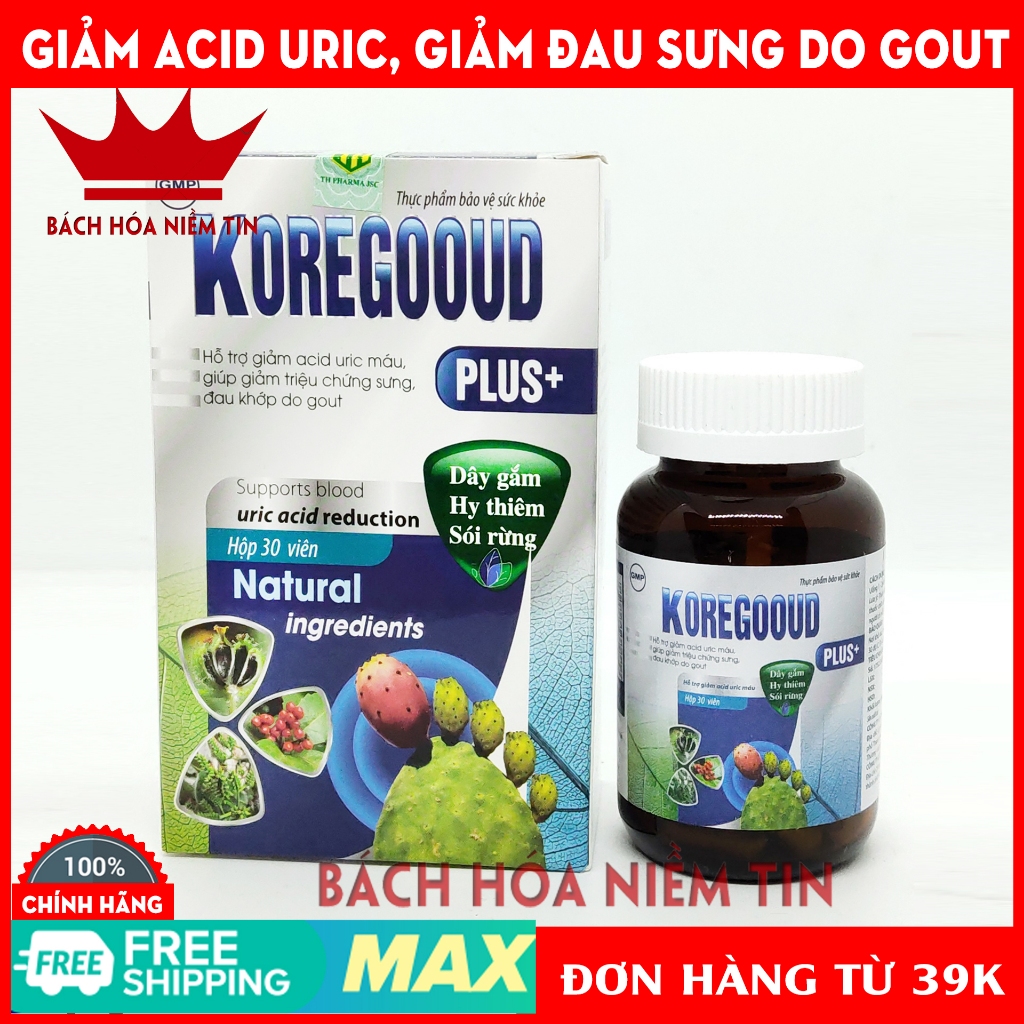 Viên uống giảm Gút KORE GOOUD PLUS - Thành phần 100% thảo dược - giảm acid máu, giảm đau, sưng do gout - Hộp 30 viên