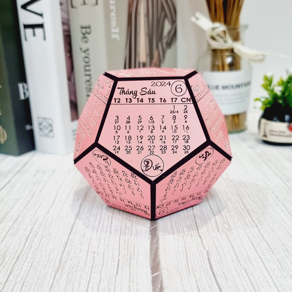 Lịch Gỗ, Lịch Khối 12 mặt 2024 - Giáp Thìn Lịch đa giác - Nhận Sỉ Lịch SLL - [Ghi chú hoặc chat chọn màu]