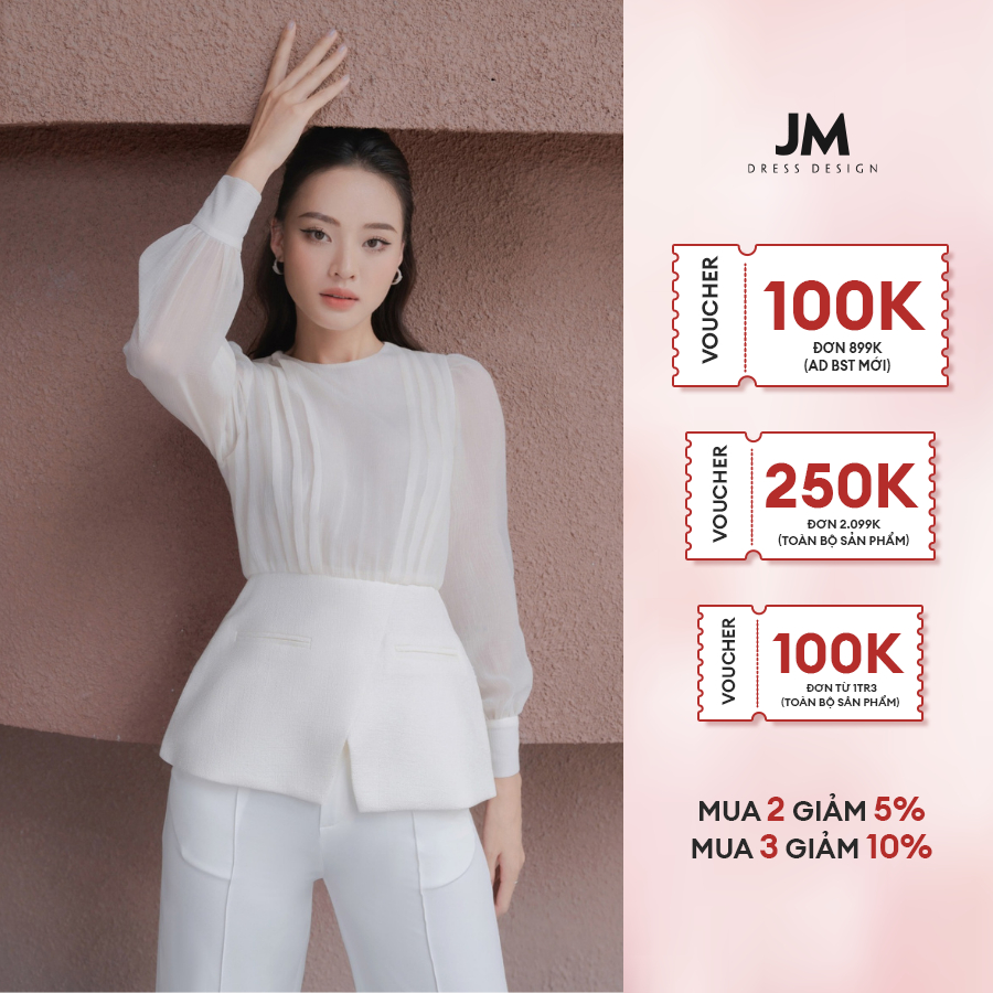 Áo thiết kế JM Dress Design xếp ly vai phối vải hai túi cơi 2T85.2308WF