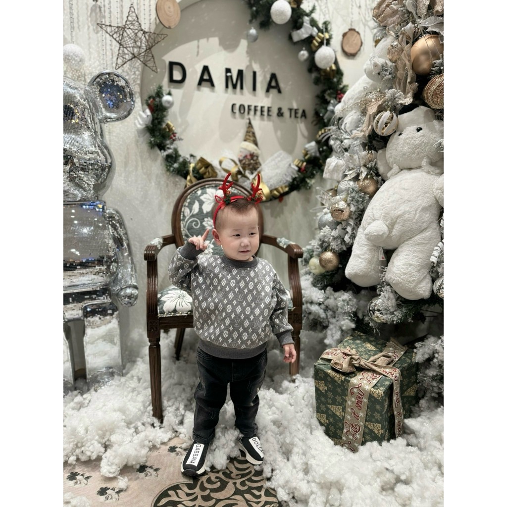 Áo nỉ sweater họa tiết LV in lưới cho bé , áo nỉ cổ tròn trẻ em unisex thu đông , Kid_genz