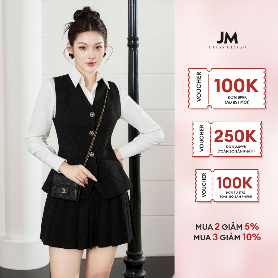 Áo thiết kế JM Dress Design cổ sơ mi phối giả gile 2T97.2310TW