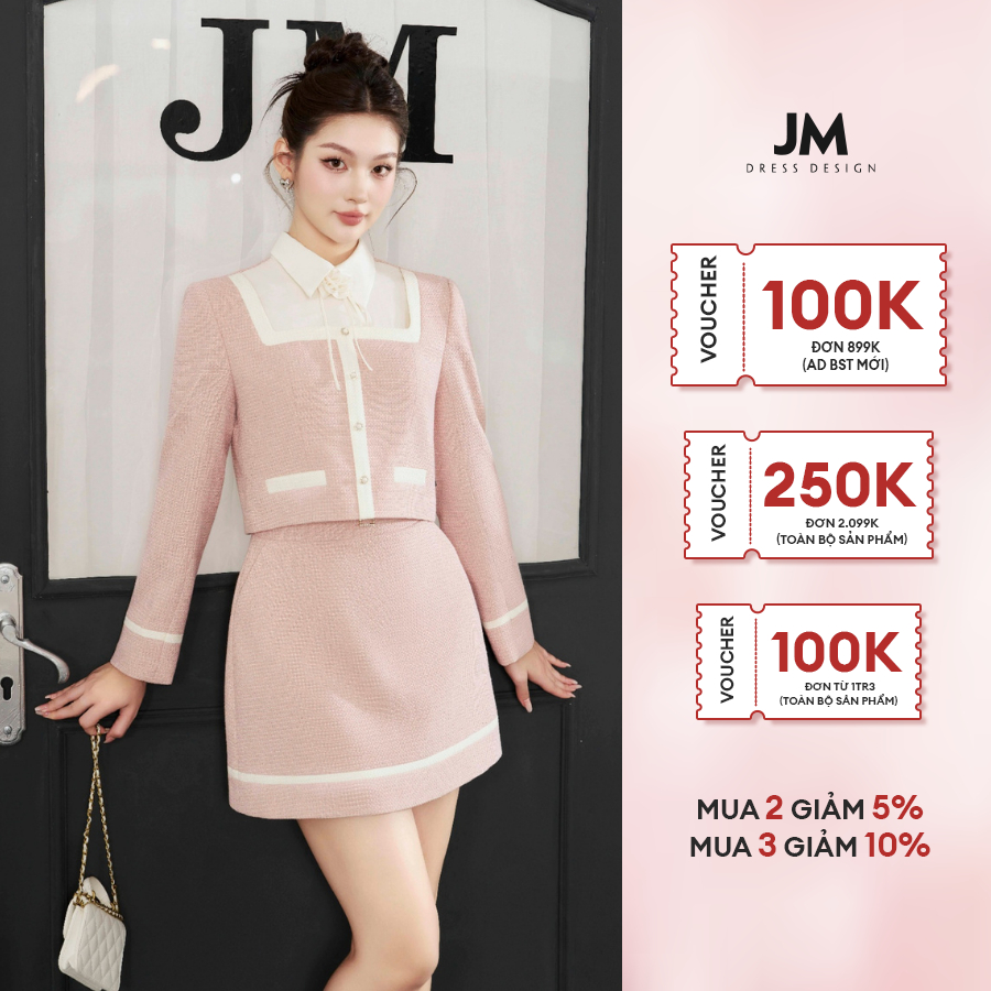 Áo Tweed thiết kế JM Dress Design phối cổ đức cài hoa 2T98.2310TW
