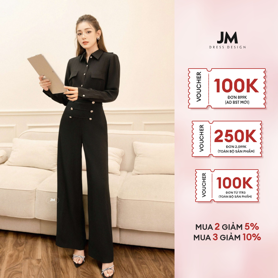Quần thiết kế JM Dress Design ống rộng 2 hàng cúc 3P25.2305PL