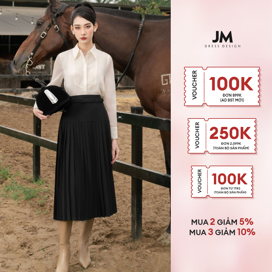 JM Dress Desgin - Chân váy đai rời xếp ly chân 4L24.2305WF