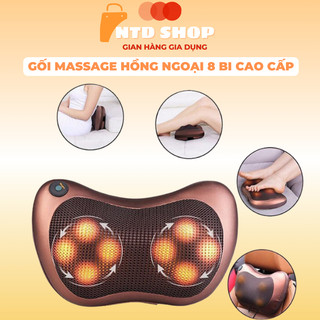 Gối massage hồng ngoại 8 quả cầu 8 bi cao cấp tặng massage mặt ion chính hãng