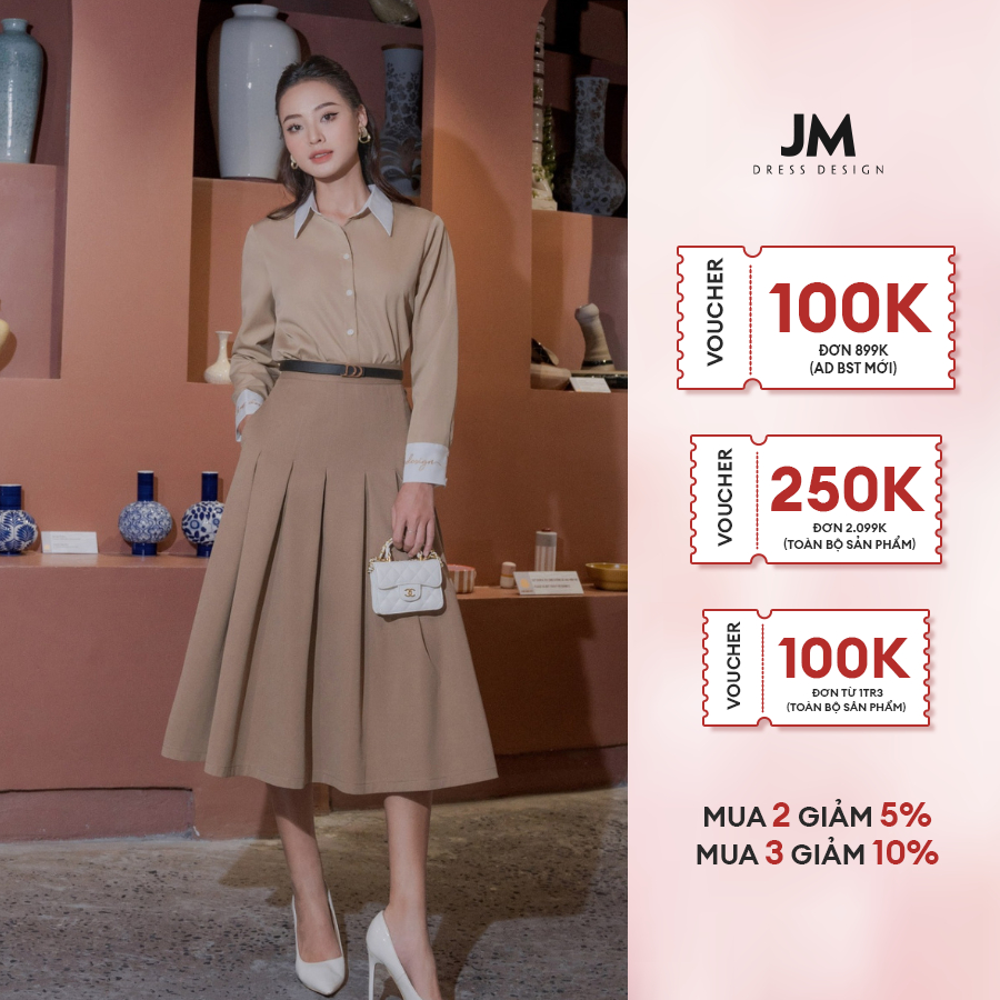 Chân váy thiết kế JM Dress Design dài cạp cao, xếp ly súp 4L33.2308KK
