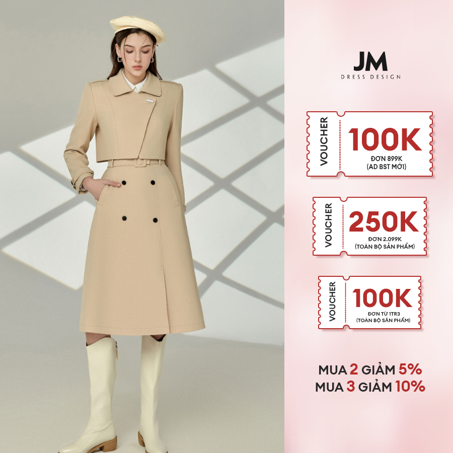 Chân váy thiết kế JM Dress Design 2 hàng cúc, đai bản to 4L39.2310K