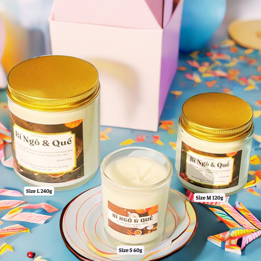 Nến thơm tự nhiên đa tầng hương cao cấp, Hương Bí ngô và Quế, Thư Giãn, Khử mùi - Không Khói & An Toàn, Cát Candle