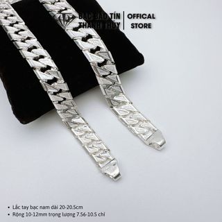 Lắc tay bạc nam Bảo Tín Thanh Thủy lắc bạc ta nguyên chất kiểu đơn nhám trọng lượng 7 chỉ 56 bạc dài 20cm rộng 10mm