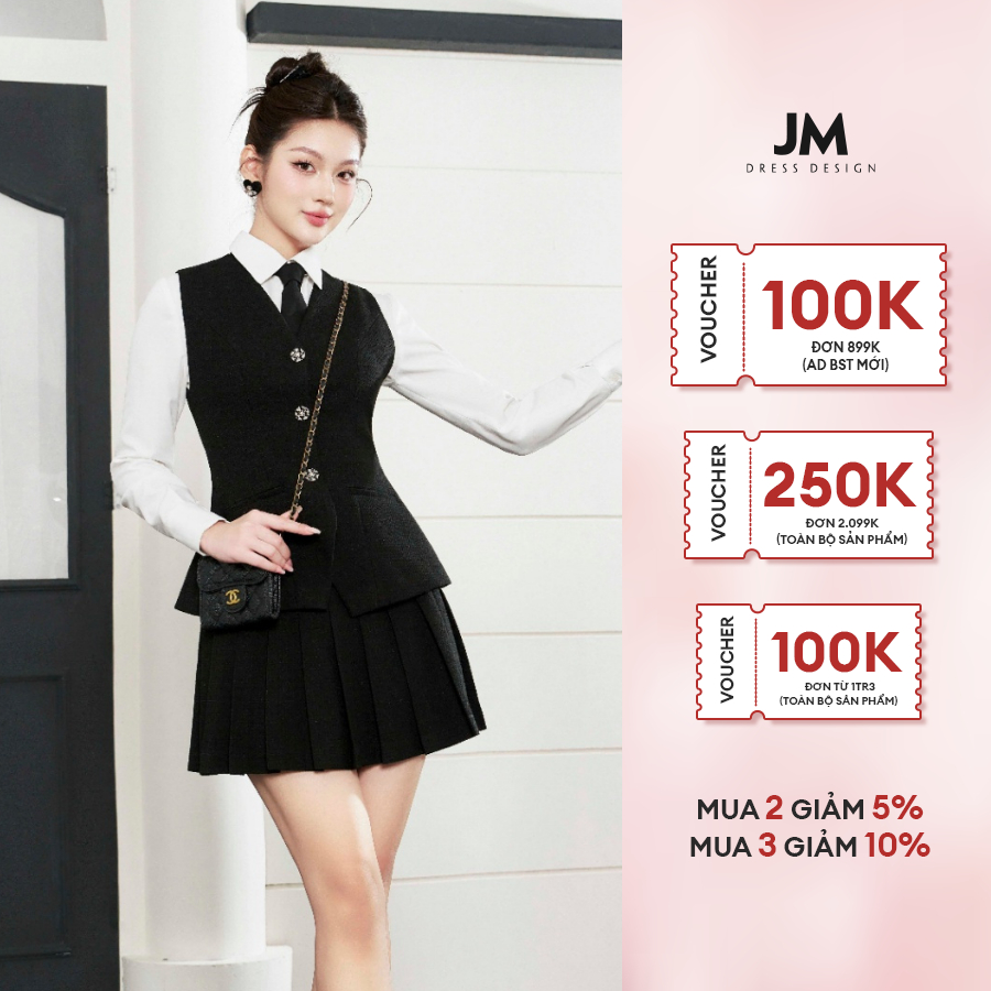 Chân váy thiết kế JM Dress Design xếpA ly đuổi ngắn 4S25.2310TW