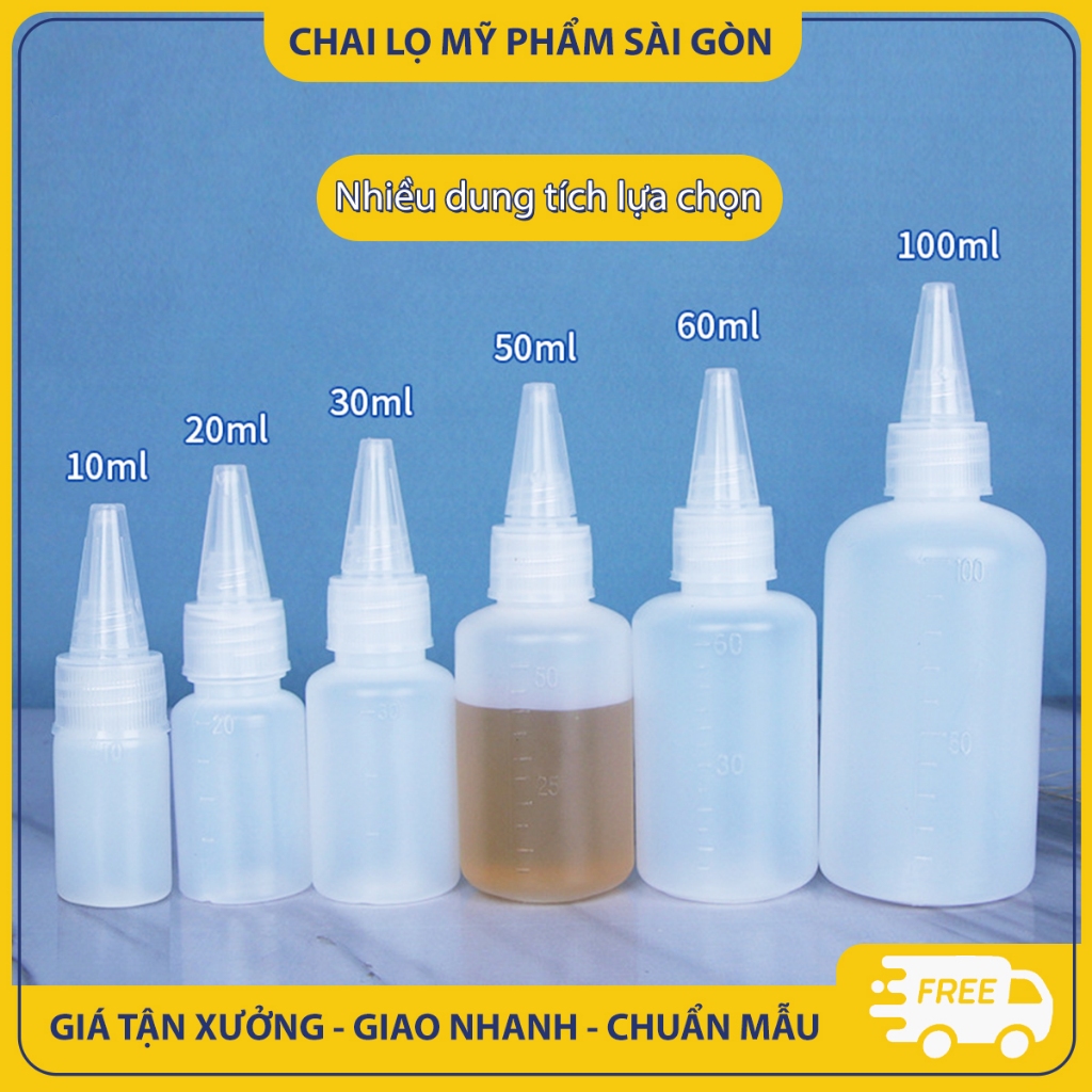 Chai nhựa PET chiết mỹ phẩm, mực xăm, 20ml/ 30ml/ 50ml/ 60ml/ 80ml/ 100ml, chai nhỏ giọt có vạch - BuyOne - BOPE21