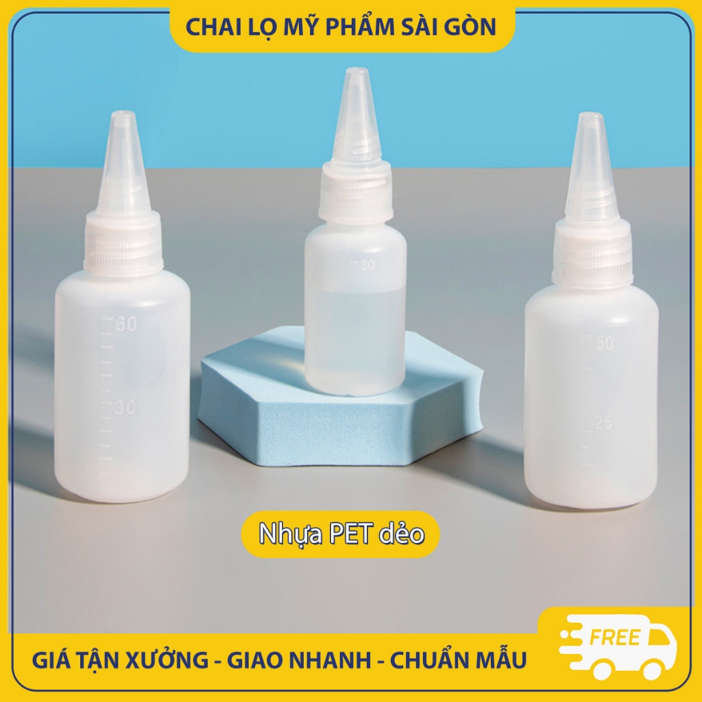 Chai nhựa PET chiết mỹ phẩm, mực xăm, 20ml/ 30ml/ 50ml/ 60ml/ 80ml/ 100ml, chai nhỏ giọt có vạch - BuyOne - BOPE21