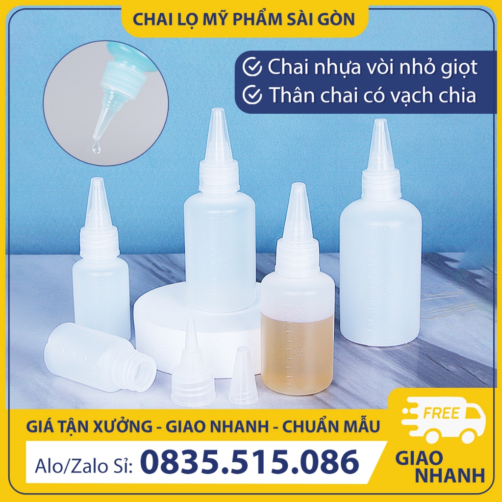 Chai nhựa PET chiết mỹ phẩm, mực xăm, 20ml/ 30ml/ 50ml/ 60ml/ 80ml/ 100ml, chai nhỏ giọt có vạch - BuyOne - BOPE21