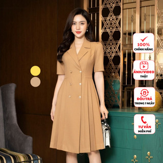 Đầm thiết kế cao cấp FIONA dáng xòe váy xếp ly nữ cổ hai ve nẹp hai hàng khuy trẻ trung F452738