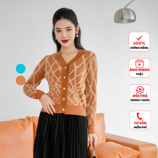 Áo khoác len nữ FIONA cổ tim áo cardigan họa tiết dệt phối len lông phong cách Hàn Quốc trẻ trung F852781