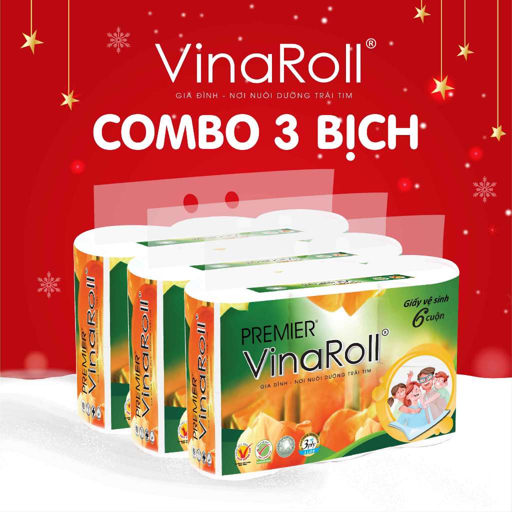 Giấy vệ sinh PREMIER VinaRoll Không Lõi 6 cuộn/ lốc - Combo 3 lốc