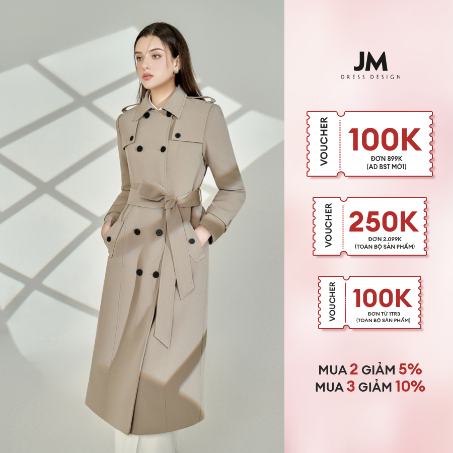Áo khác thiết kế JM Dress Design Trench Coat hai lớp bung ngực, thắt đai rời 5C01.2311K