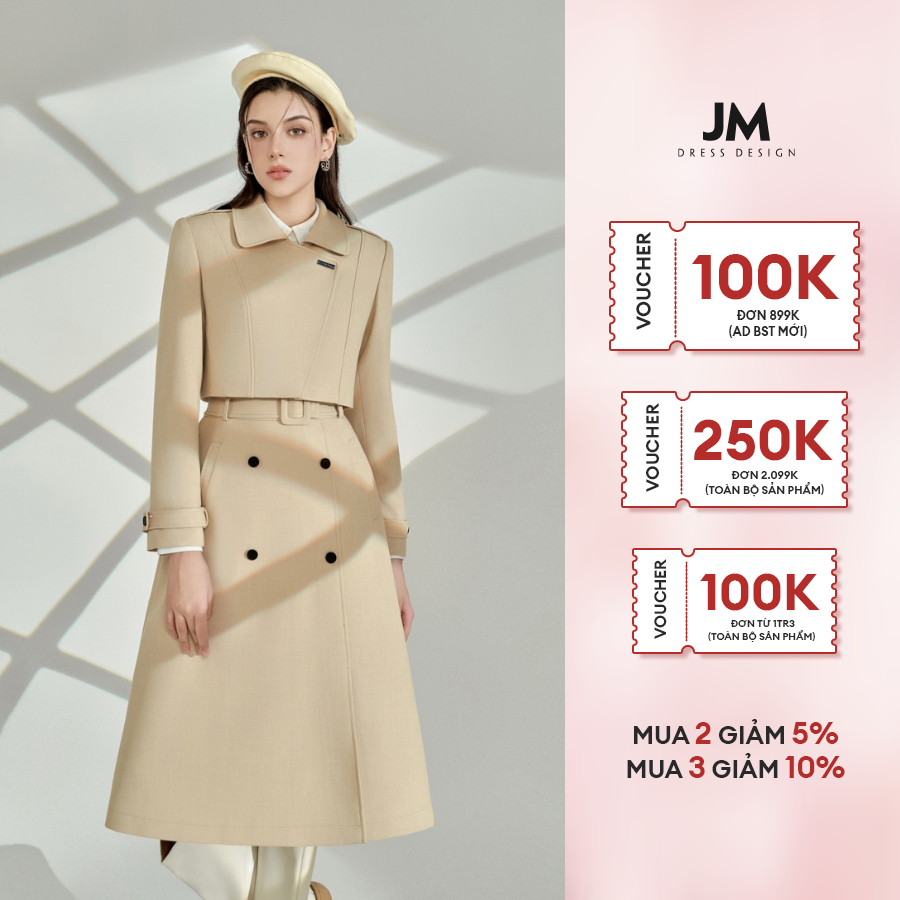 Áo thiết kế JM Dress Design Trench coat croptop cổ đức chéo nẹp 5C05.2311K