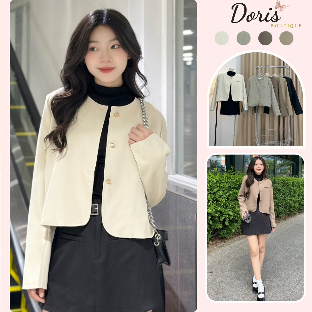 Áo vest nữ blazer cổ tròn đính khuy đồng phối đồ siêu xinh, áo khoác nữ phong cách thời trang thu đông 2023