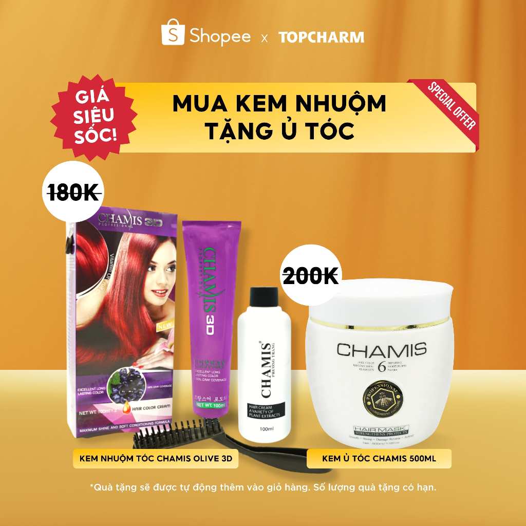 Thuốc nhuộm tóc 3D màu nâu lạnh.Lên màu chuẩn và bổ sung tinh dầu olive dưỡng tóc CHAMIS 30 Màu