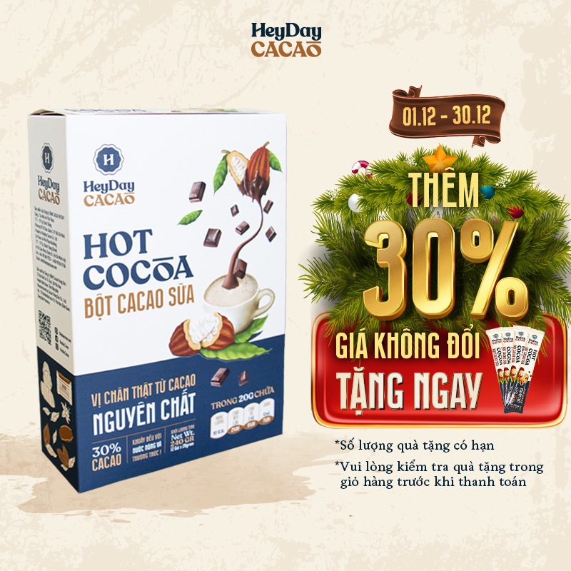 Bột Cacao Sữa Heyday - Hộp 12 gói x 20g - Đậm vị cacao thượng hạng và sữa tách béo tốt cho sức khoẻ