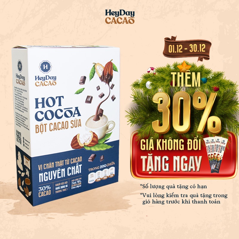 Bột Cacao Sữa Heyday - Đậm Vị Chân Thật Từ Cacao Nguyên Chất - Hộp Giấy 12 Gói x 20g