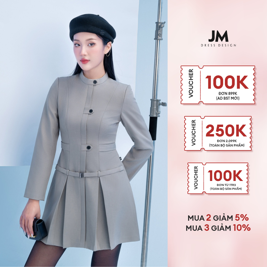 Đầm thiết kế JM Dress Design cổ tàu, đai trễ, chân ly súp 1F29.2309PL