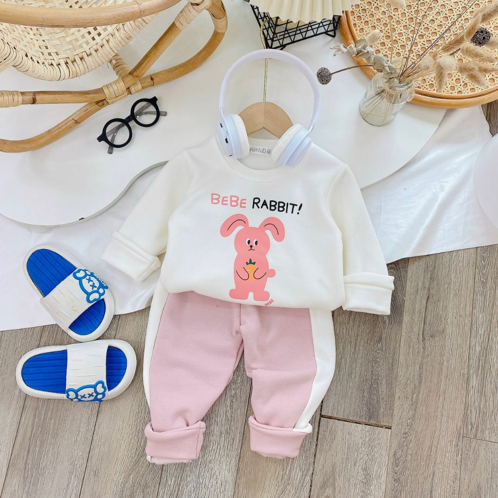 Bộ quần áo nỉ lót lông, bộ quần áo thu đông cho bé trai, bé gái, mềm, dày, bao ấm, bao đẹp BD34