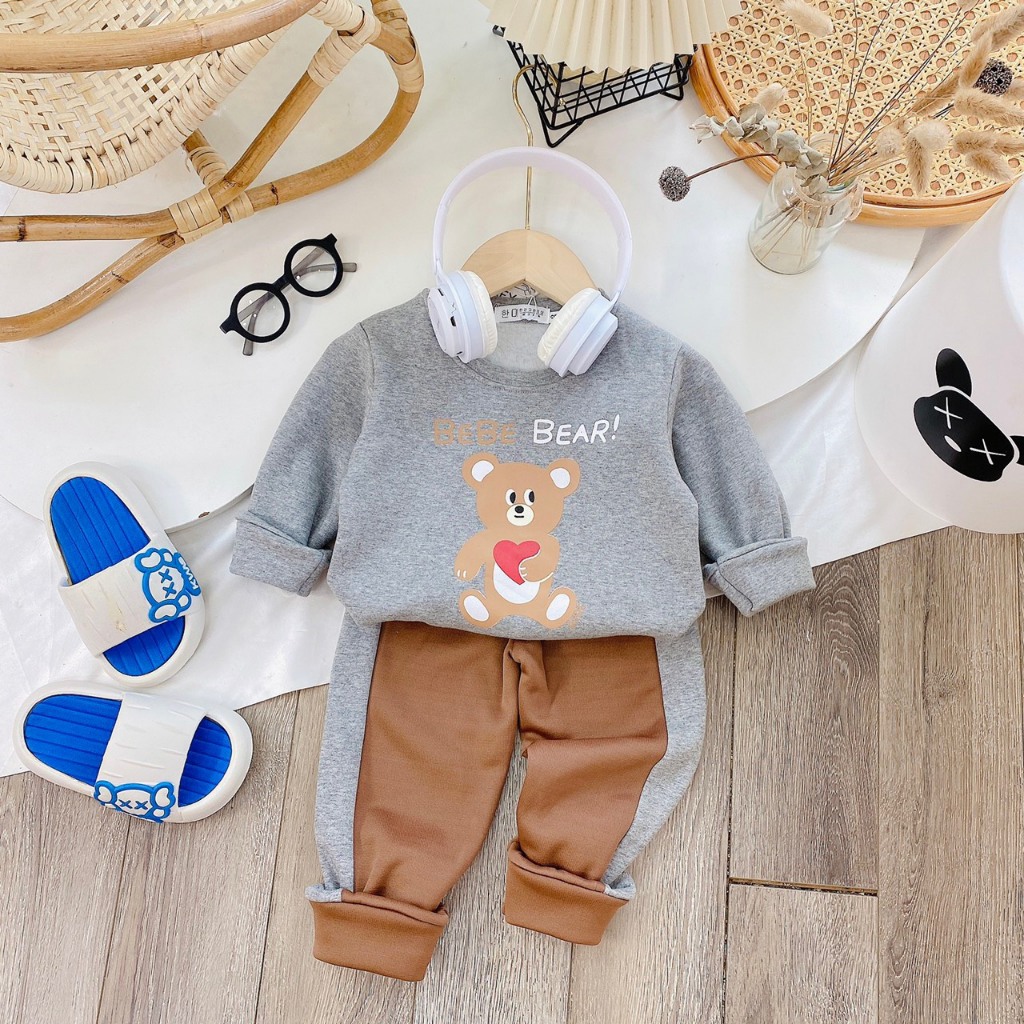 Bộ quần áo nỉ lót lông, bộ quần áo thu đông cho bé trai, bé gái, mềm, dày, bao ấm, bao đẹp BD34