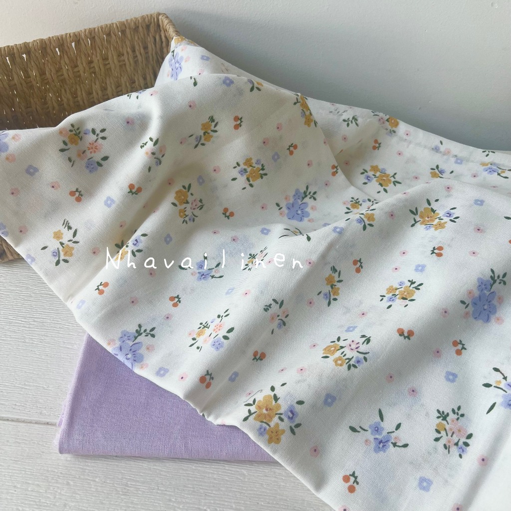 Vải Linen Bột Hoạ Tiết Hoa Tím Cam Mềm Mại Độ Dày Vừa Đủ Chất Liệu An Toàn Cho Da - Nhà Vải Linen