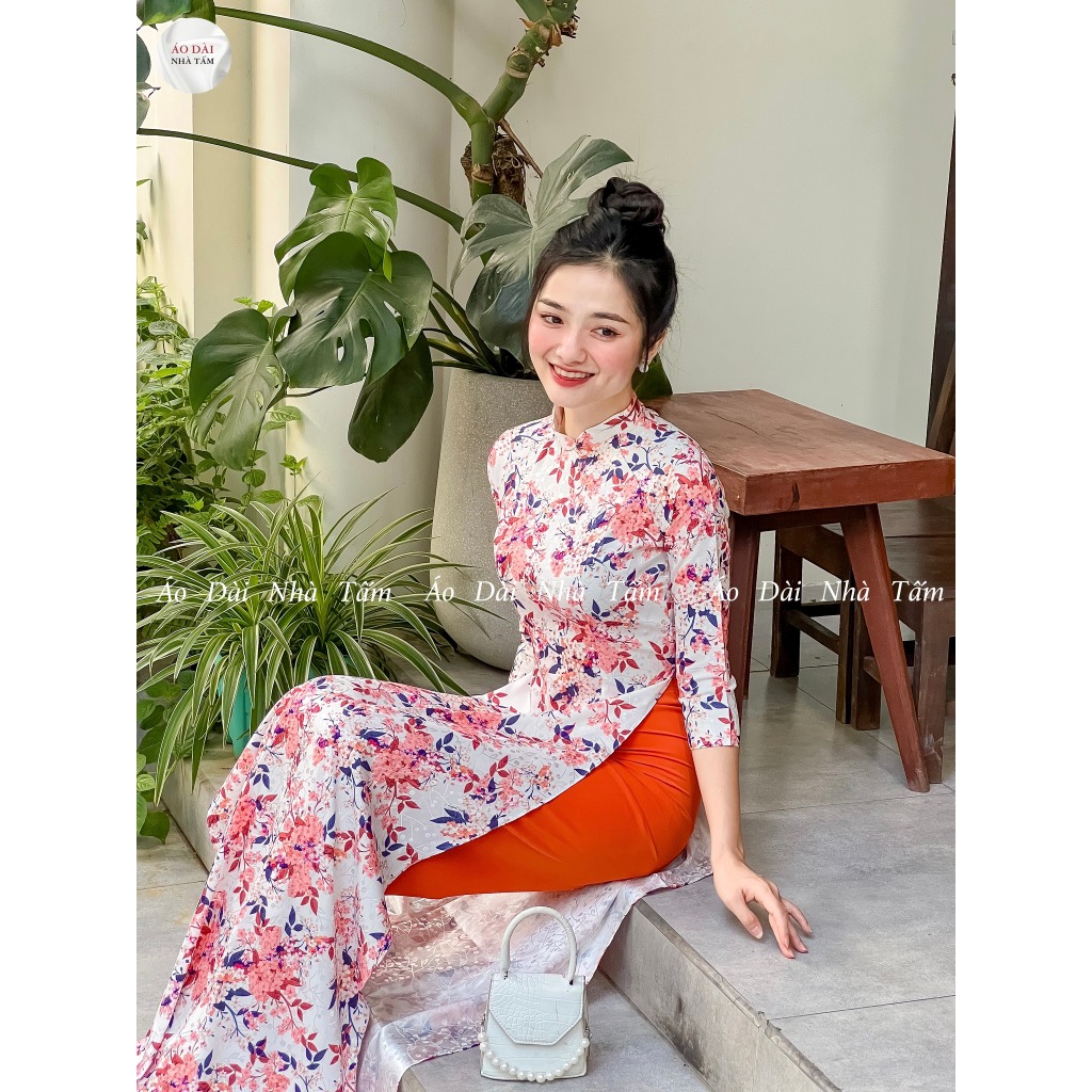 ÁO DÀI GẤM IN 6D HỌA TIẾT HOA - G16