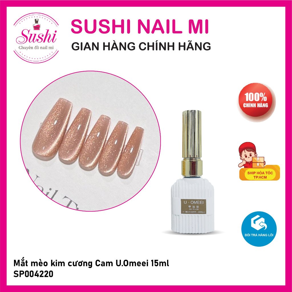 Sơn gel mắt mèo kim cương lấp lánh sang chảnh bạc đỏ đen nâu hồng vàng cam UOMEEI 15ml - Sushi nail mi