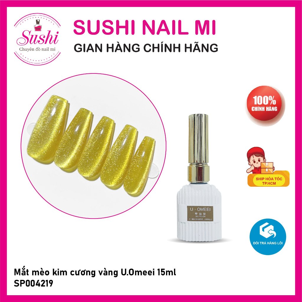 Sơn gel mắt mèo kim cương lấp lánh sang chảnh bạc đỏ đen nâu hồng vàng cam UOMEEI 15ml - Sushi nail mi