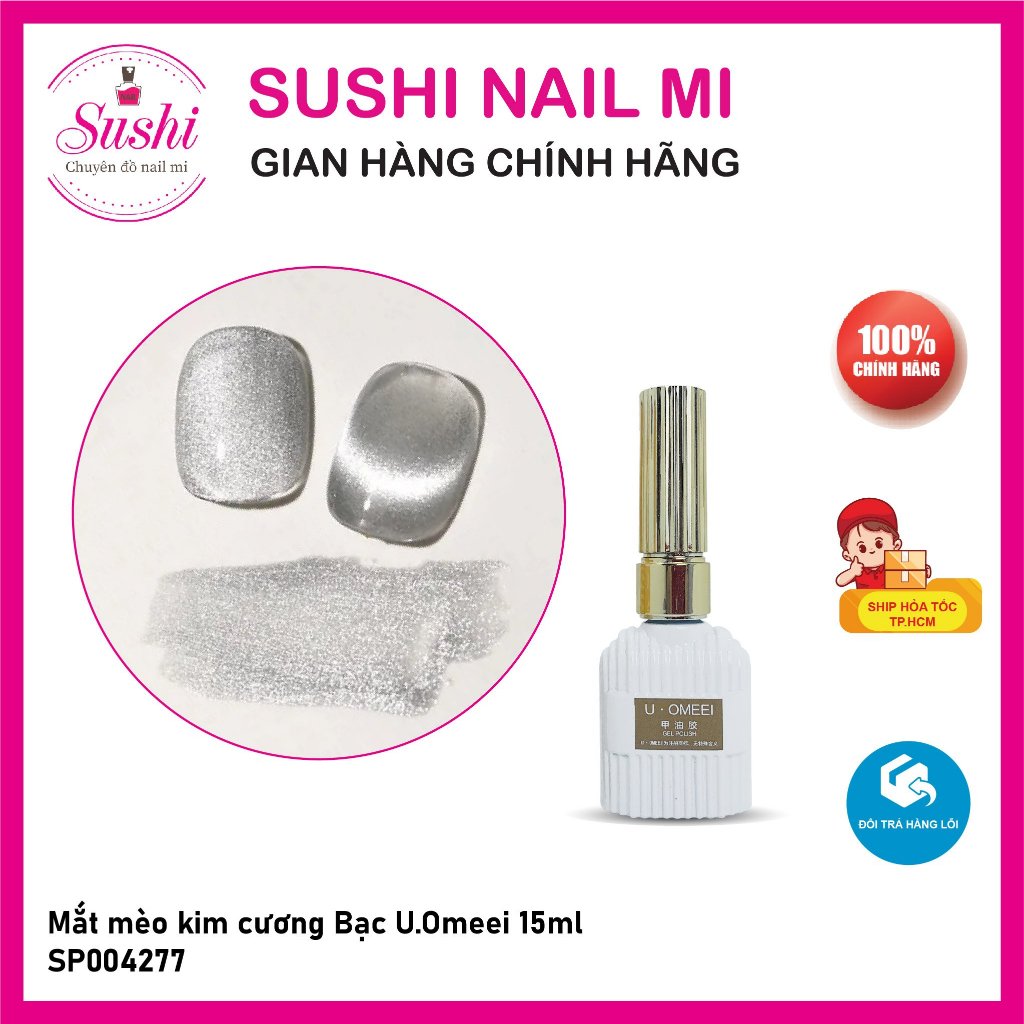 Sơn gel mắt mèo kim cương lấp lánh sang chảnh bạc đỏ đen nâu hồng vàng cam UOMEEI 15ml - Sushi nail mi