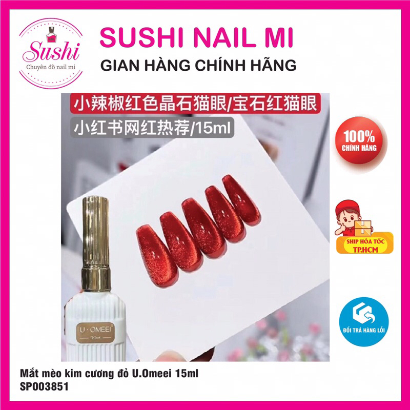 Sơn gel mắt mèo kim cương lấp lánh sang chảnh bạc đỏ đen nâu hồng vàng cam UOMEEI 15ml - Sushi nail mi