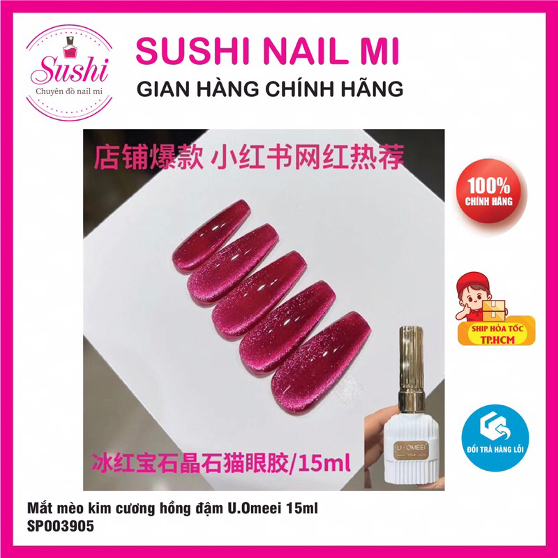 Sơn gel mắt mèo kim cương lấp lánh sang chảnh bạc đỏ đen nâu hồng vàng cam UOMEEI 15ml - Sushi nail mi