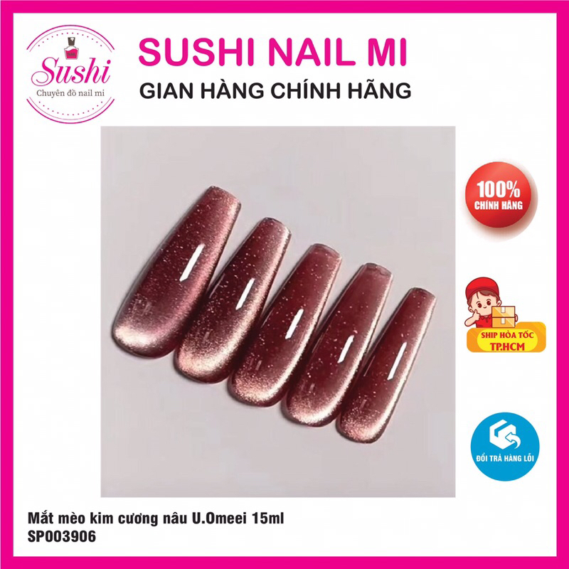 Sơn gel mắt mèo kim cương lấp lánh sang chảnh bạc đỏ đen nâu hồng vàng cam UOMEEI 15ml - Sushi nail mi