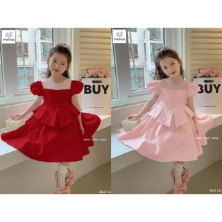 Vd2316 váy mls tay bồng vải tafta 2 màu hồng đỏ