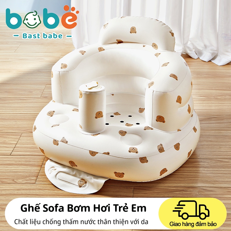 Ghế Hơi Tập Ngồi Cho Bé Có Hộp Ghế Ngồi Ăn Dặm Bơm Hơi Tự Động Chống Ngã Cao Cấp Vật liệu chống trơn