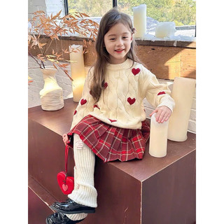 Set váy len tim trắng đỏ chân váy dạ kẻ hàng QCCC
