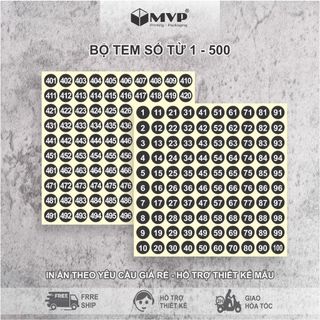 Bộ tem số 1-500 dán chai sơn, tem số màu đen 12mm dán sản phẩm