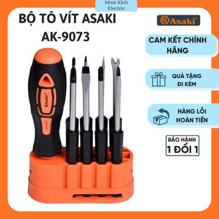 Bộ tô vít Asaki AK-9073, bộ tô vít sửa điện thoại Asaki AK-9073, hộp tua vít bộ tuốc nơ vít sửa đồng hồ 9 chi tiết Asak