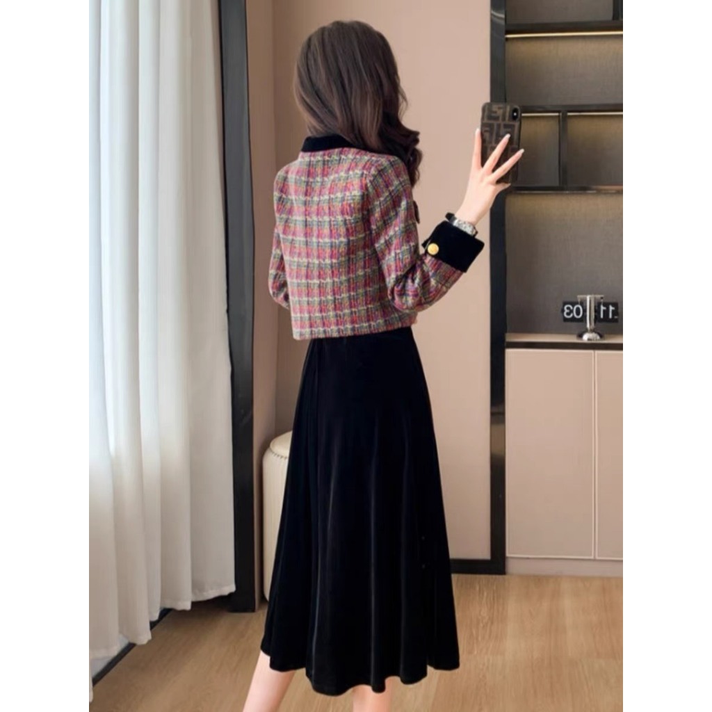 Áo dạ kẻ phối nhung đen 2 lớp, cầu vai đầy đủ, full lớp lót thân người