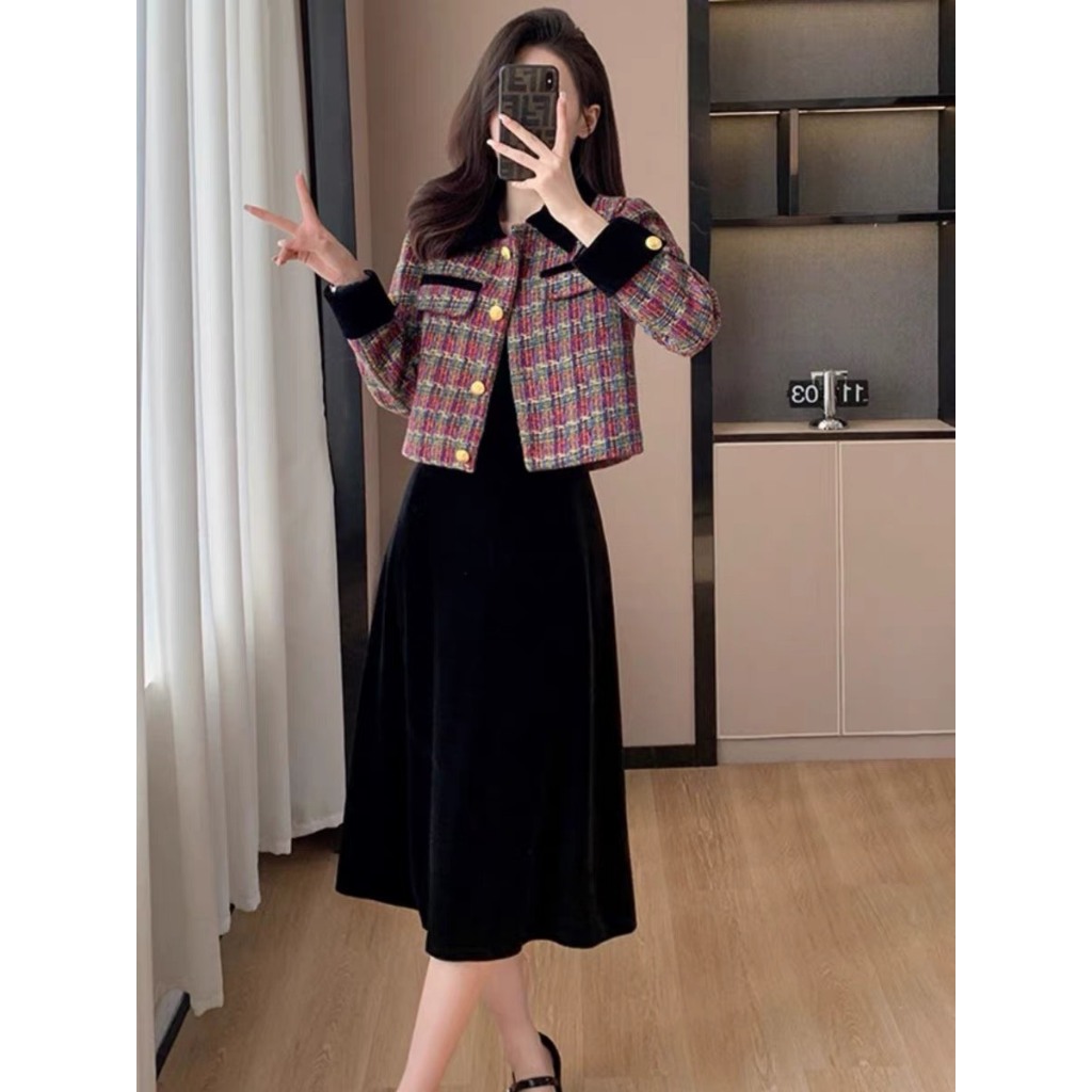 Áo dạ kẻ phối nhung đen 2 lớp, cầu vai đầy đủ, full lớp lót thân người