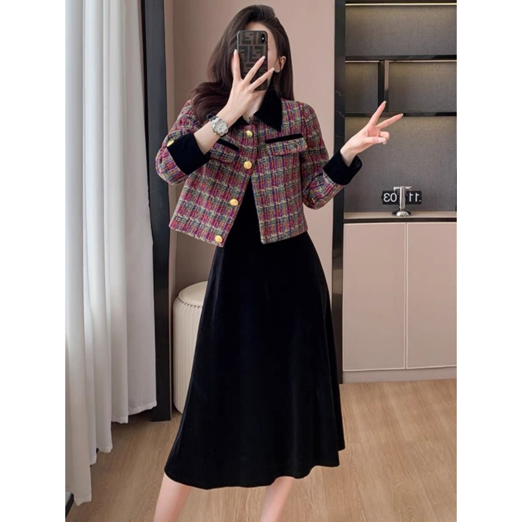 Áo dạ kẻ phối nhung đen 2 lớp, cầu vai đầy đủ, full lớp lót thân người