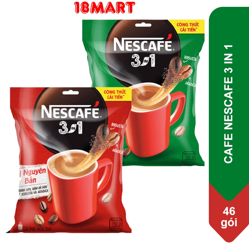 Cafe Nescafe 3 in1 VỊ RĂNG ĐẬM CÀ PHÊ 736g (46gói x 16g) & VỊ NGUYÊN BẢN 782g (46gói x 17g) túi 46gói