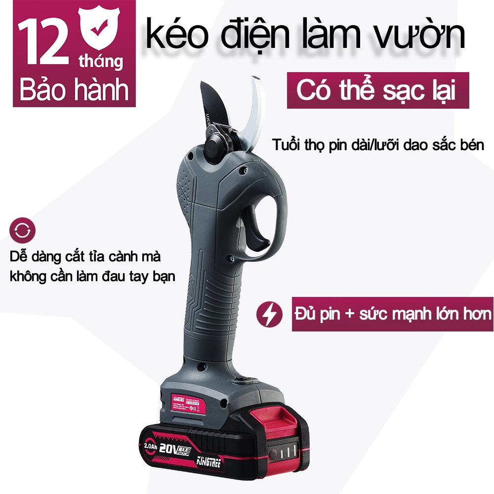Kingtree Kéo cắt Cành, Máy Cắt Tỉa Cành dùng Pin 20V Đa Năng Tiện lợi, Hiệu quả.