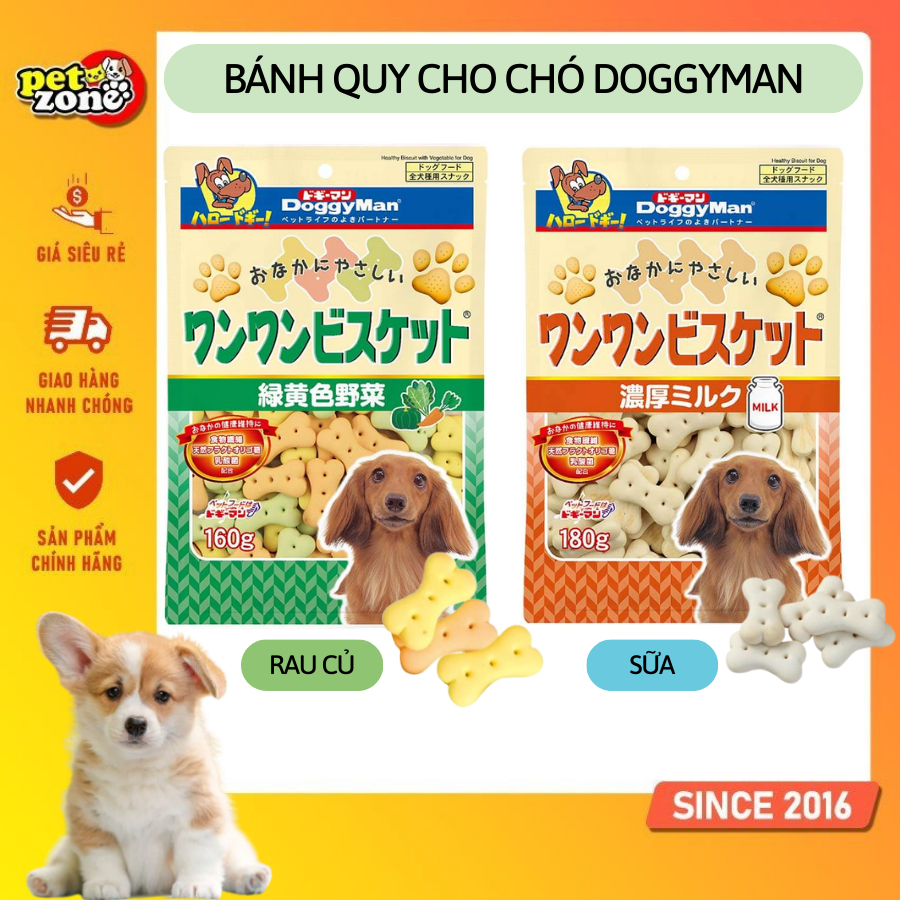Bánh quy cho chó DoggyMan - Snack cho chó Doggy Man vị sữa và rau củ (Date xa - Có túi lớn)